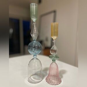 Anthropologie Glass color-block taper candle holders